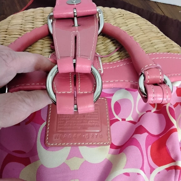 Coach Limited Edition Hand woven Straw & Pink Leather Tote & Coach dust bag. - Picture 5 of 14